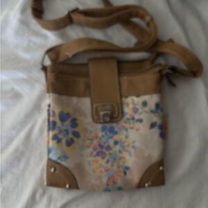 Floral Crossbody Bag with Tan Accents